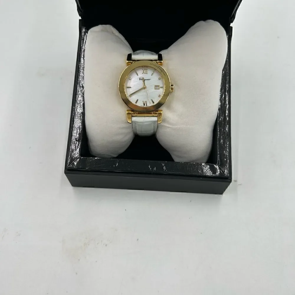 Women’s Salvatore Ferragamo, mother of pearl face watch, made in Italy
